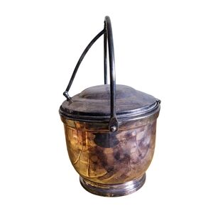 Vintage Silver Plated Ice Bucket with White Ceramic Glass Insert